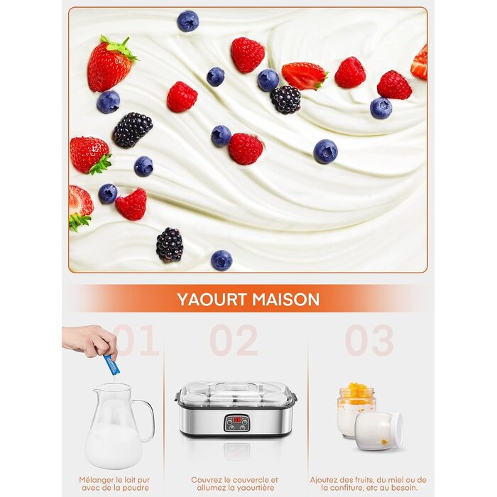 Yaourtière électrique 8 pots 180 ml - Inox - Écran tactile - 33% de remise