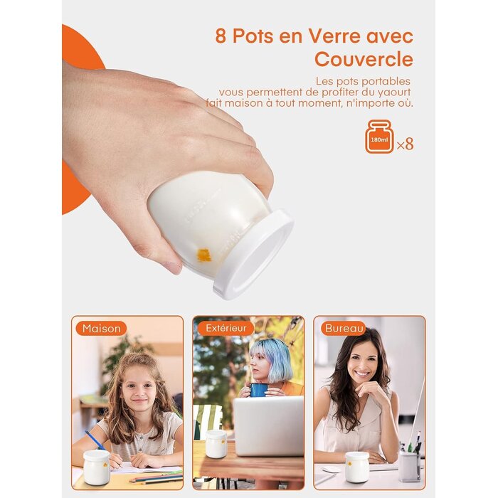 Yaourtière électrique 8 pots 180 ml - Inox - Écran tactile - 33% de remise