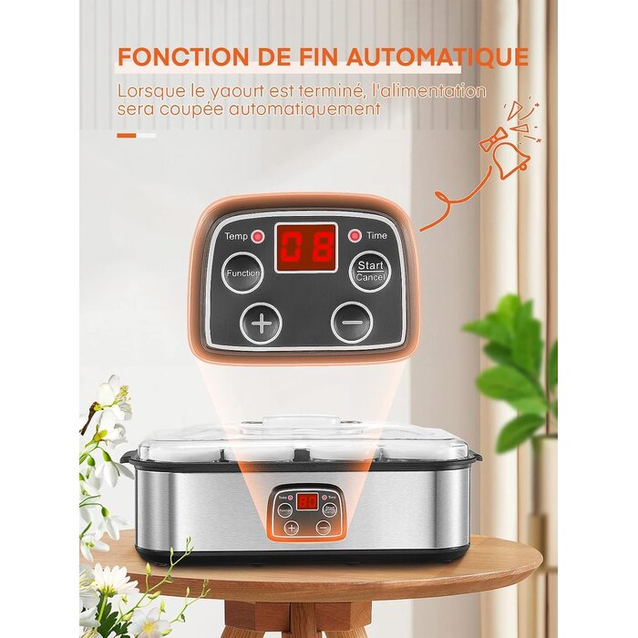 Yaourtière électrique 8 pots 180 ml - Inox - Écran tactile - 33% de remise