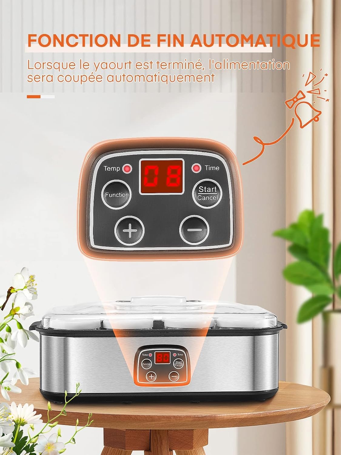 Yaourtière électrique 8 pots 180 ml - Inox - Écran tactile - 33% de remise