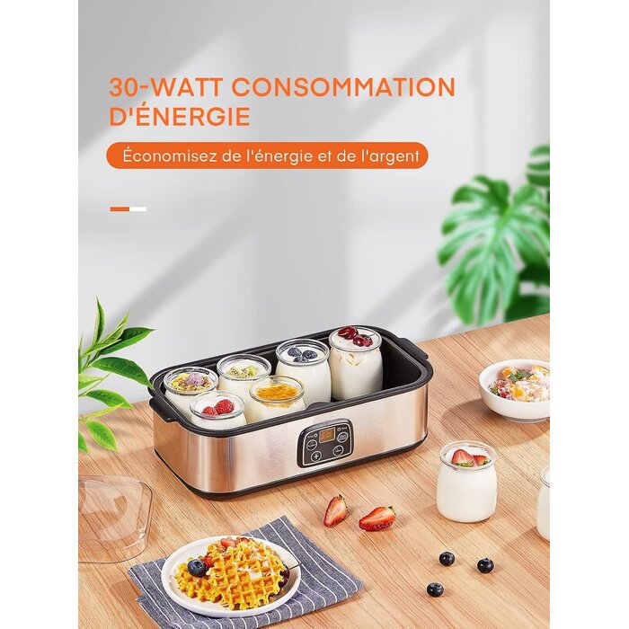 Yaourtière électrique 8 pots 180 ml - Inox - Écran tactile - 33% de remise