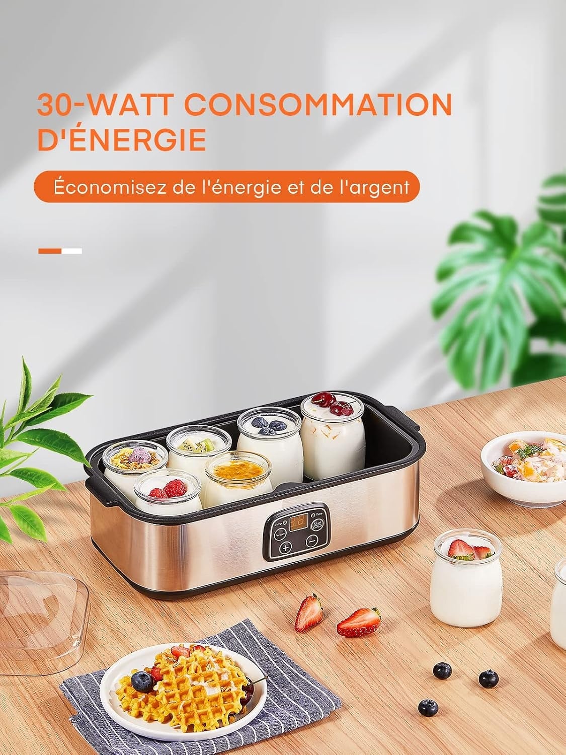 Yaourtière électrique 8 pots 180 ml - Inox - Écran tactile - 33% de remise