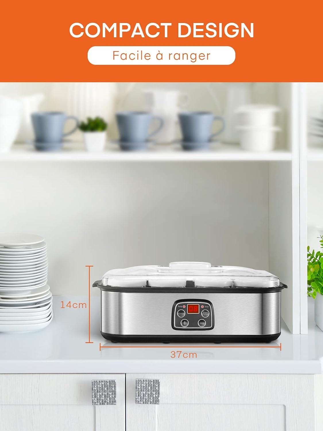 Yaourtière électrique 8 pots 180 ml - Inox - Écran tactile - 33% de remise