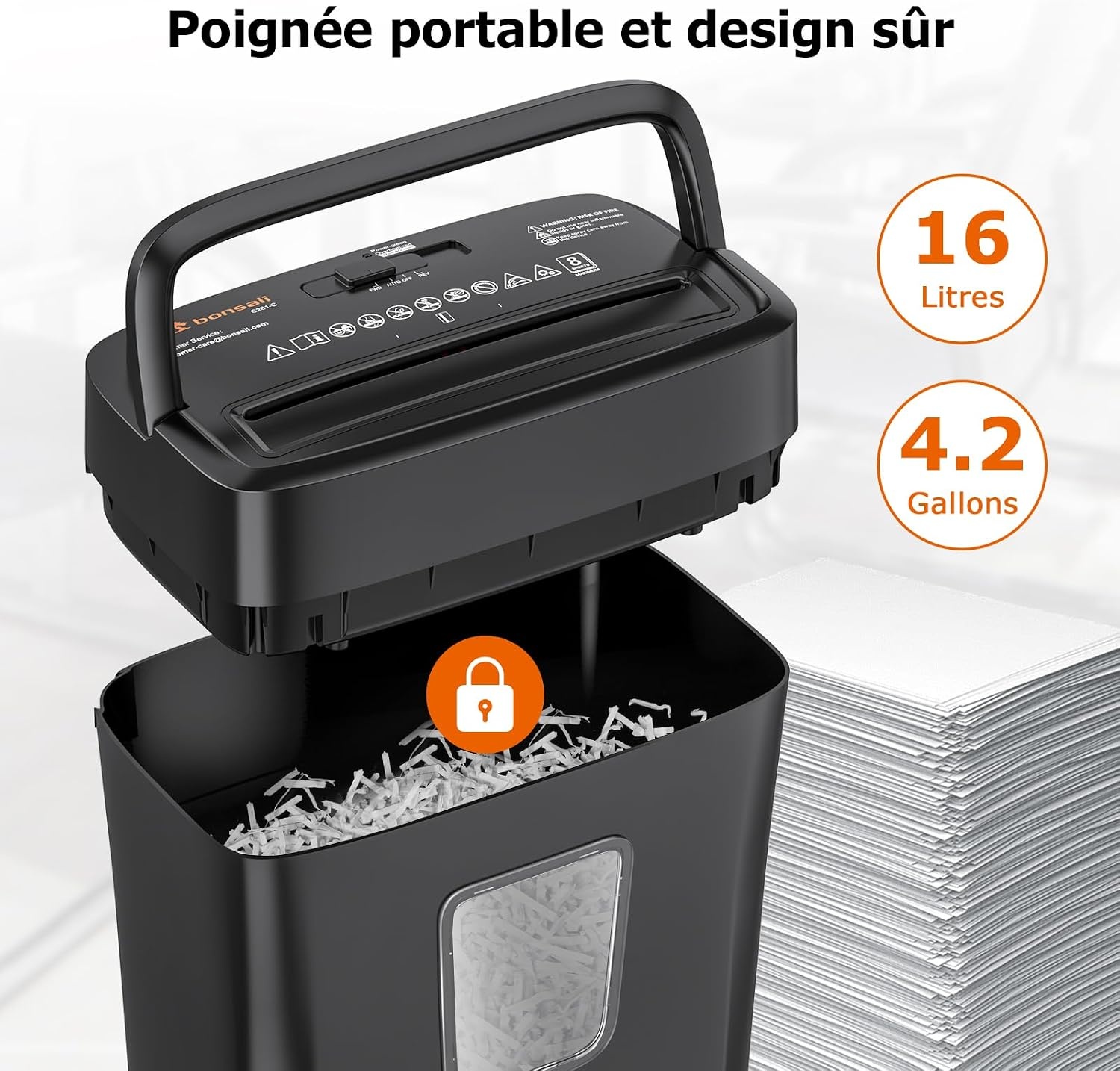Déchiqueteuse papier coupe croisée P-4 16L - 32% de remise - Noir