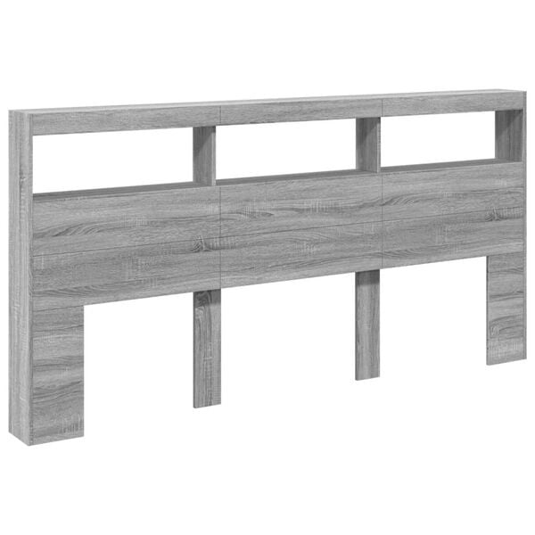 Tête de lit avec rangement et LED 200 cm gris sonoma - 35% de remise