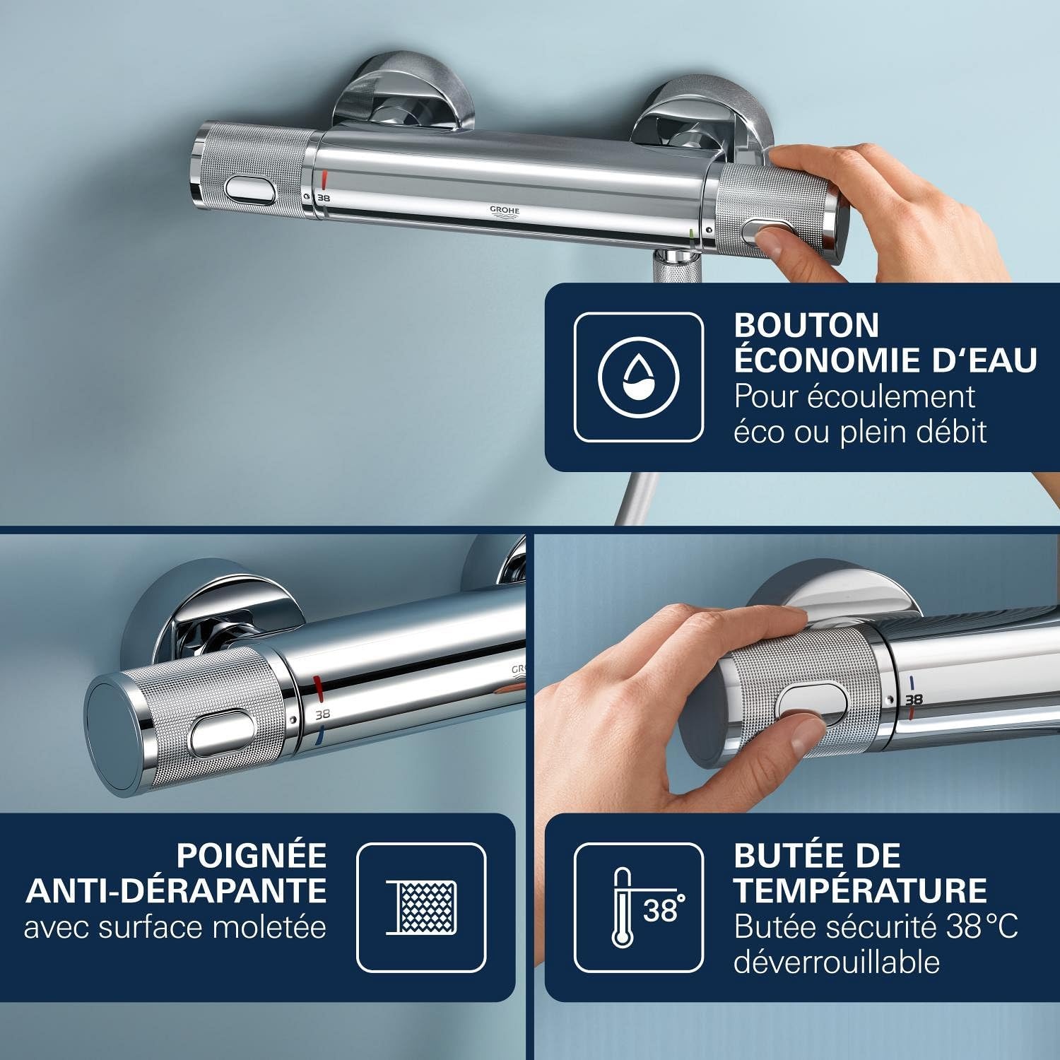 Mitigeur de douche thermostatique Precision Feel chromé - 35% de remise