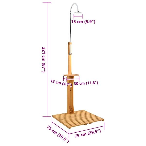 Douche de jardin en bois avec pommeau orientable - 35% de remise