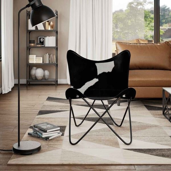 Chaise papillon en cuir véritable noir et blanc - 35% de remise