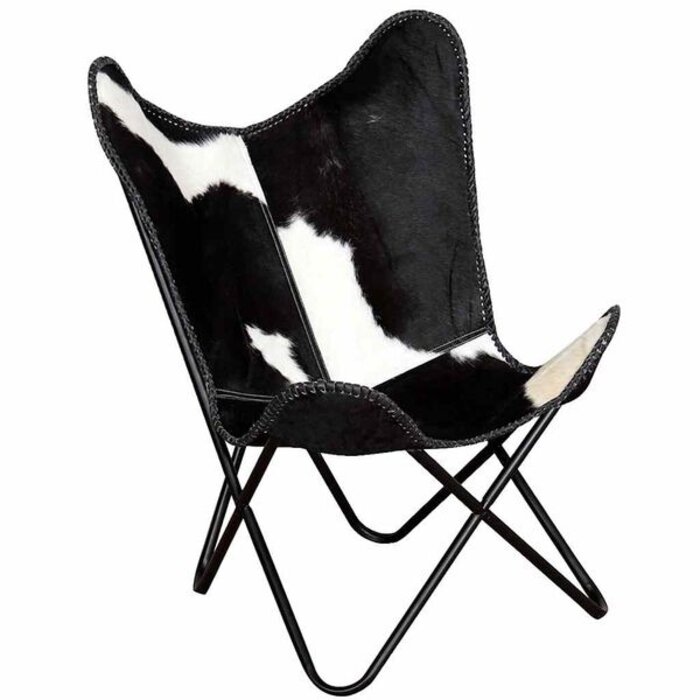 Chaise papillon en cuir véritable noir et blanc - 35% de remise