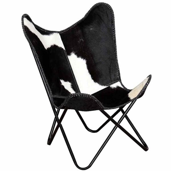 Chaise papillon en cuir véritable noir et blanc - 35% de remise