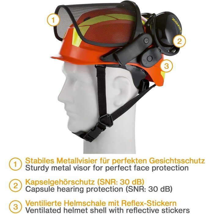 Casque forestier complet avec visière et protection auditive - 34% de remise