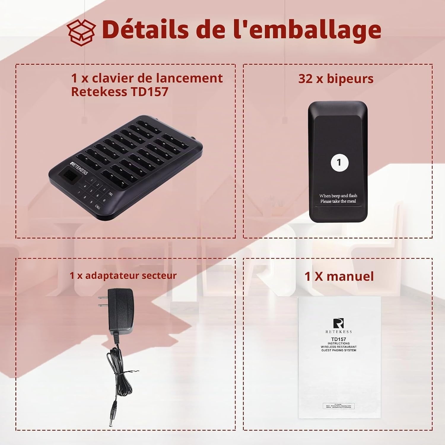 Système d'appel sans fil 32 Pagers - Portée 500m - 30% de remise