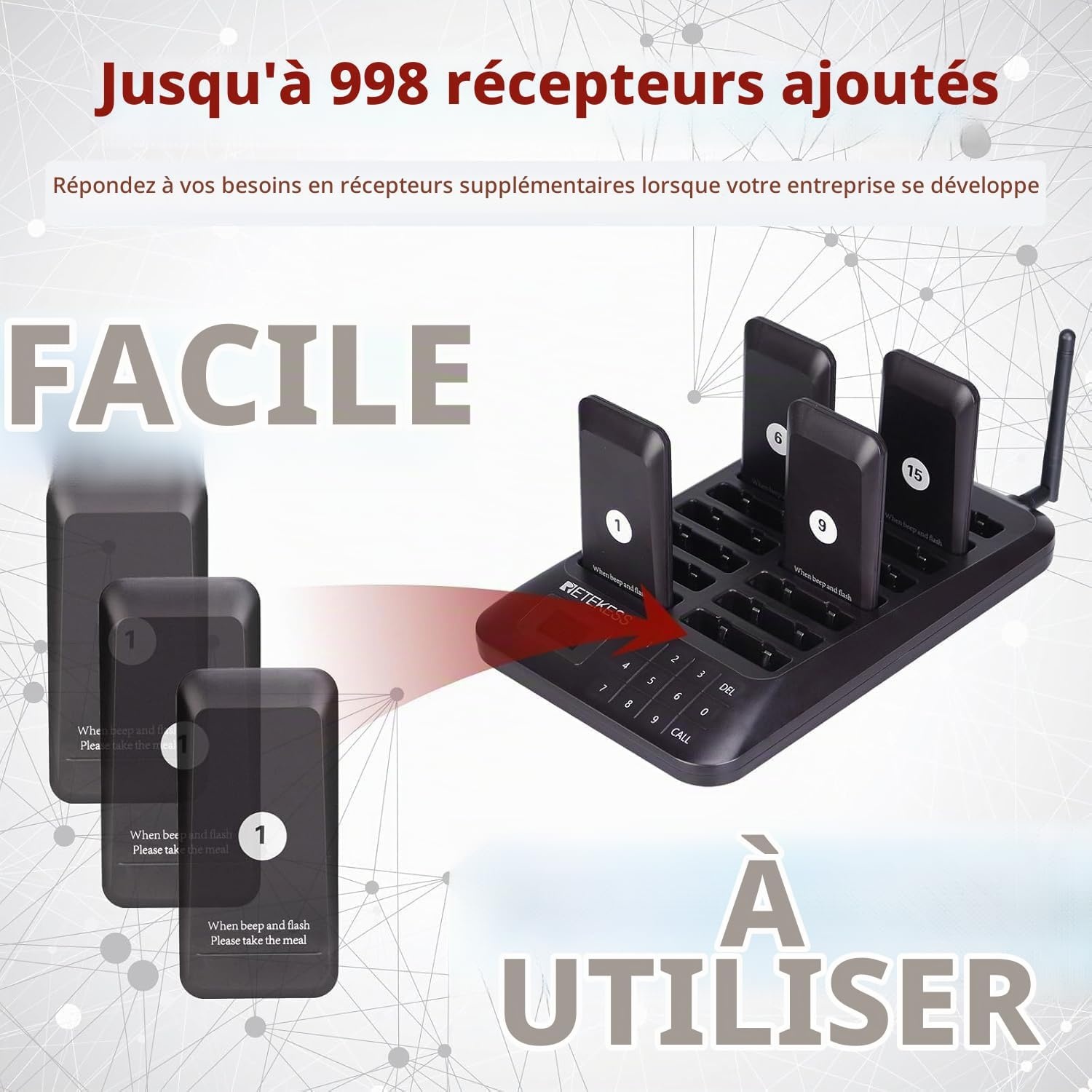 Système d'appel sans fil 32 Pagers - Portée 500m - 30% de remise