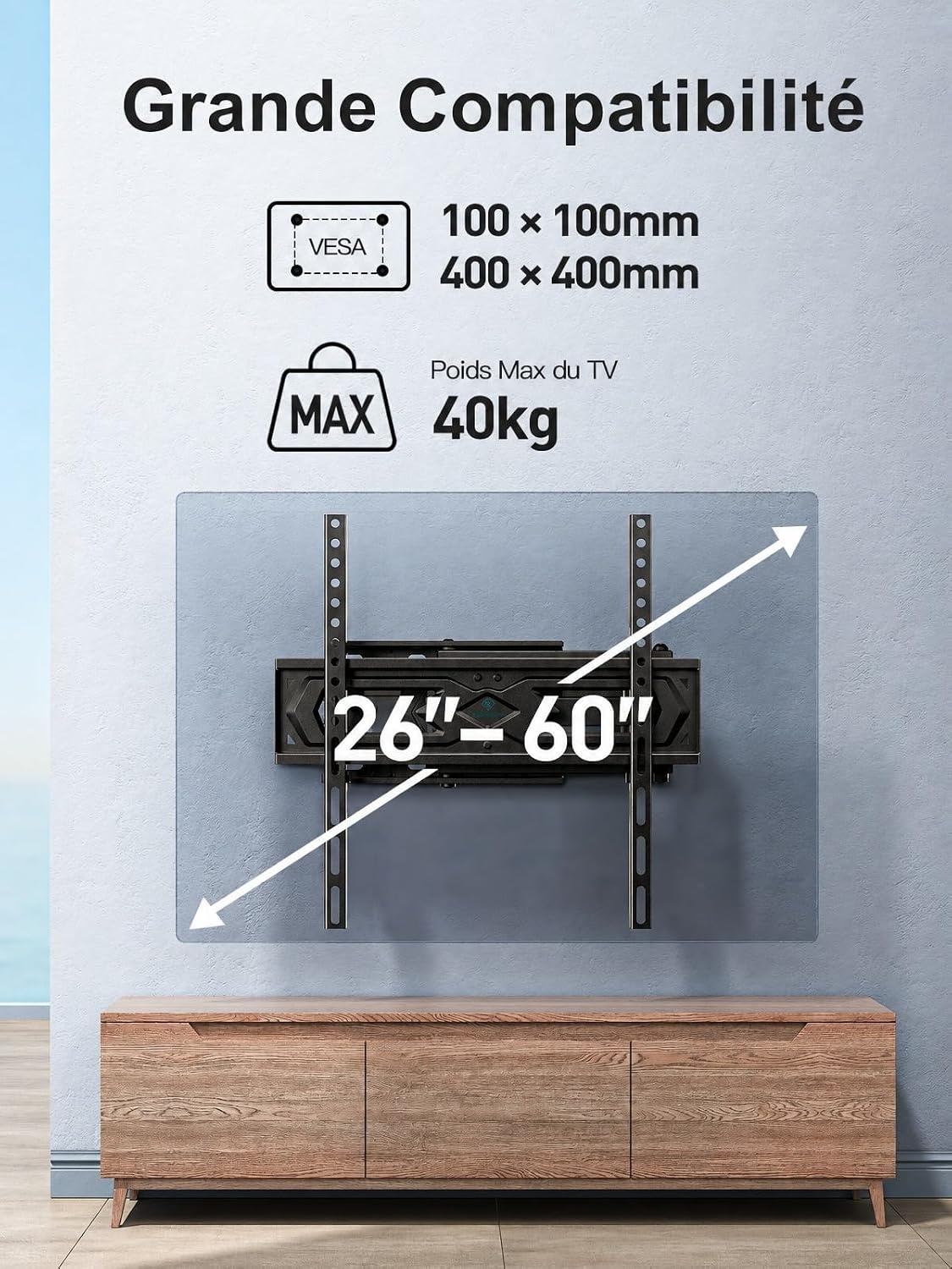 Support mural TV articulé 26-60 pouces - 31% de remise sur modèle déballé