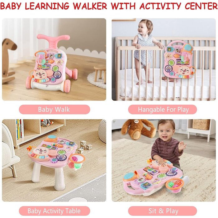Trotteur et table d'activité 2-en-1 - Rose - 33% de remise