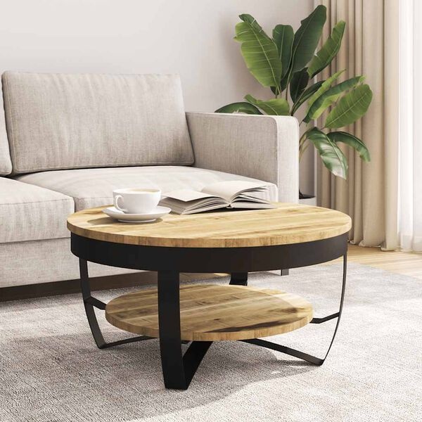 Table basse ronde en manguier massif - 34% de remise
