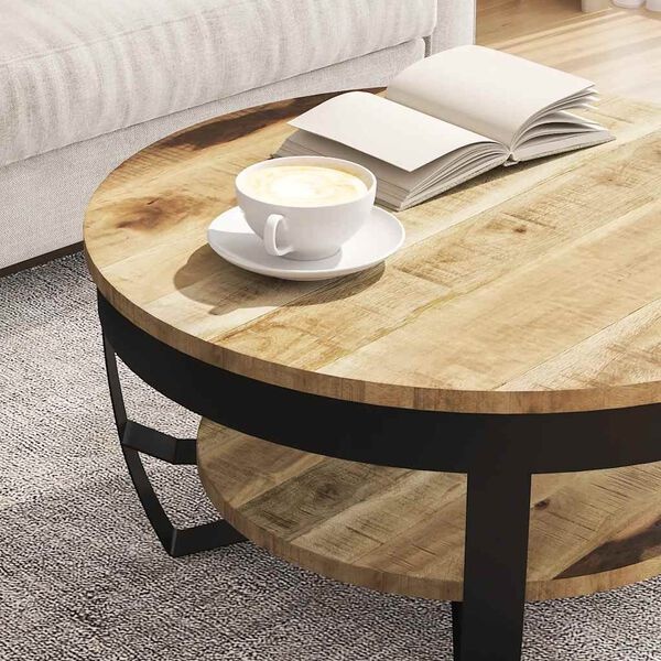 Table basse ronde en manguier massif - 34% de remise