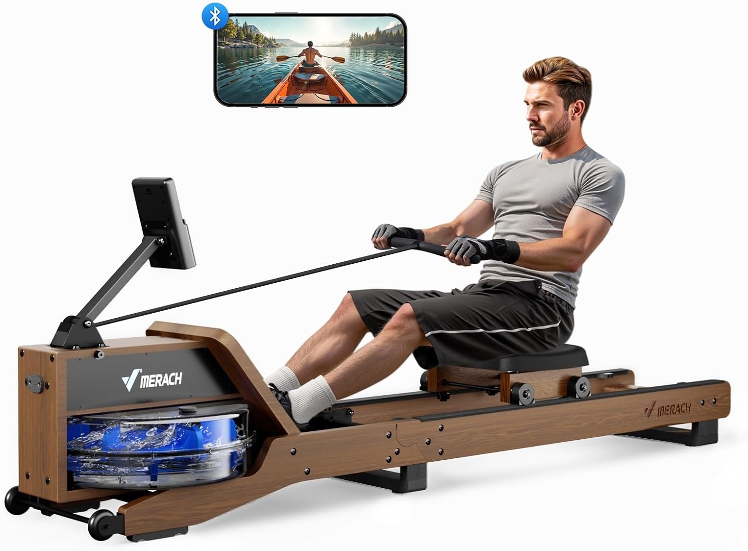 Rameur à eau en bois d'hévéa pliable - 30% de remise
