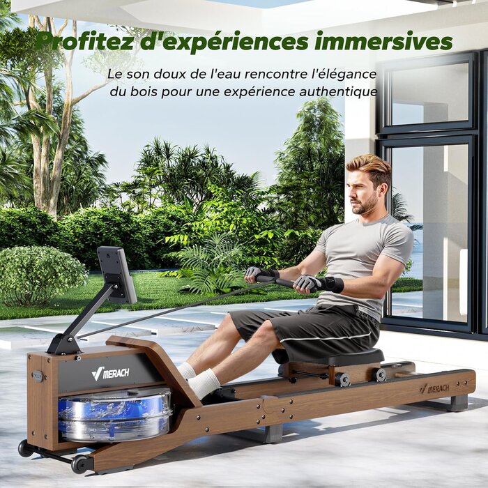 Rameur à eau en bois d'hévéa pliable - 30% de remise
