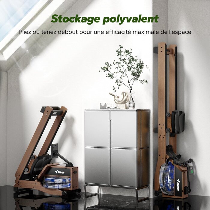 Rameur à eau en bois d'hévéa pliable - 30% de remise