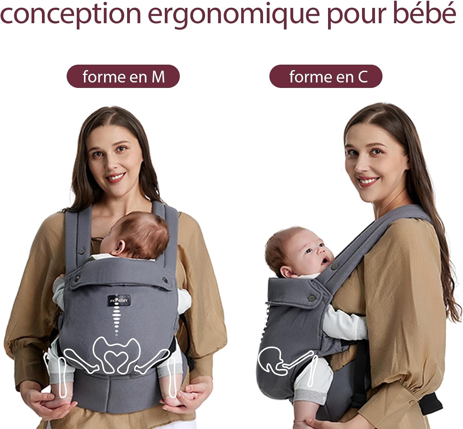 Porte-bébé ergonomique gris 3-20 kg - 33% de remise