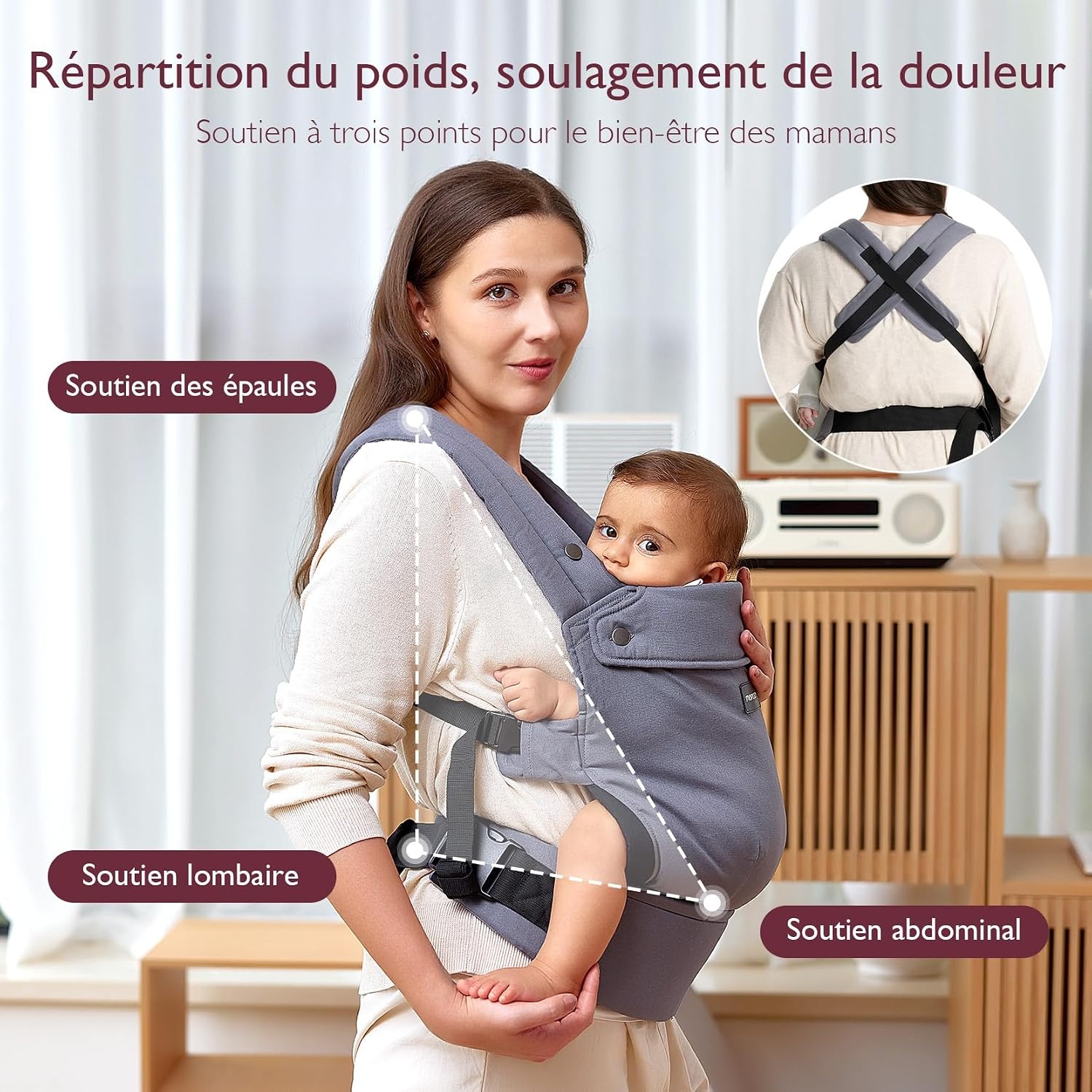 Porte-bébé ergonomique gris 3-20 kg - 33% de remise