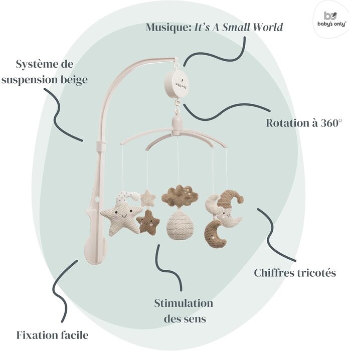 Mobile musical pour bébé avec figurines tricotées - 33% de remise