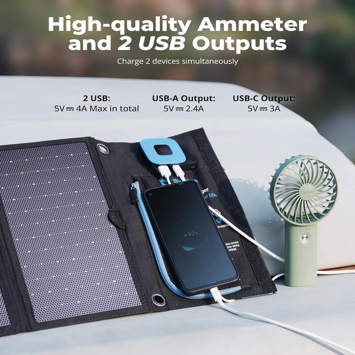 Chargeur Solaire Pliable 28W avec Ampèremètre - 29% de remise