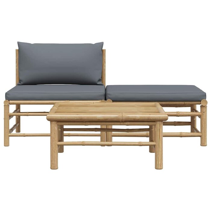 Salon de jardin 3 pièces en bambou - Gris foncé - 35% de remise