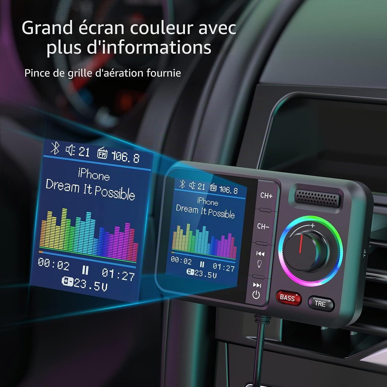 Transmetteur FM Bluetooth avec écran - 31% de remise