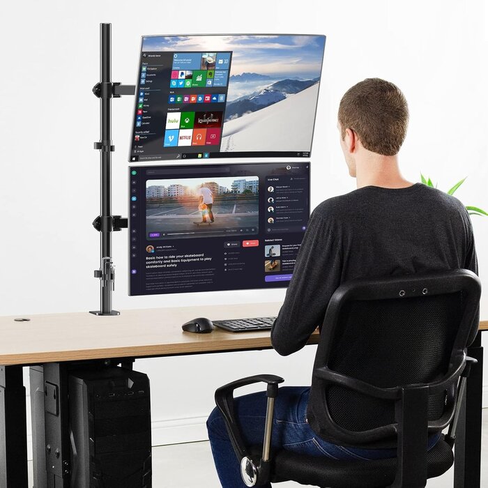 Support double moniteur articulé, mât 80cm - 34% de remise