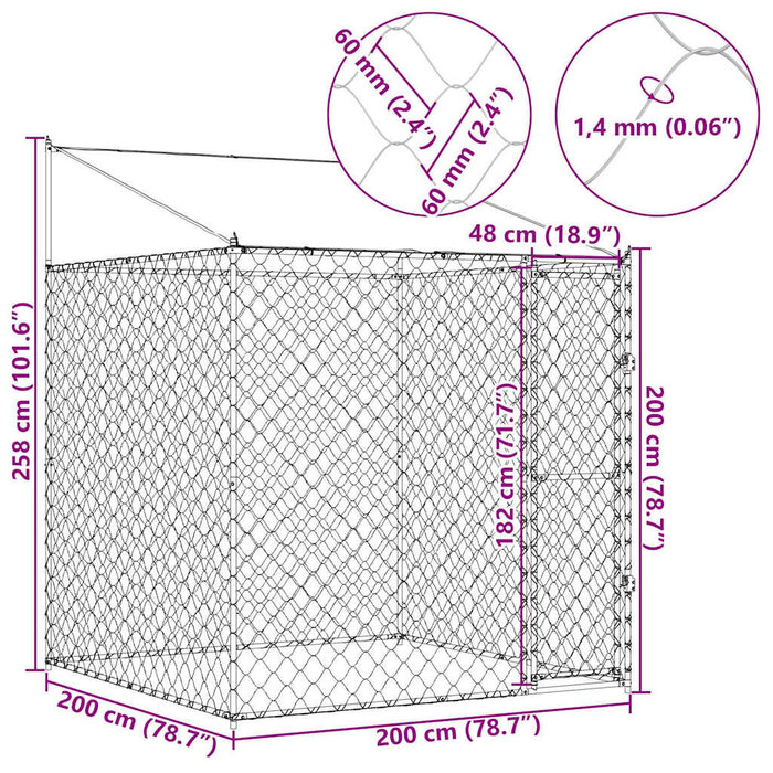 Grand chenil extérieur 200x200x258 cm - Acier robuste - 35% de remise