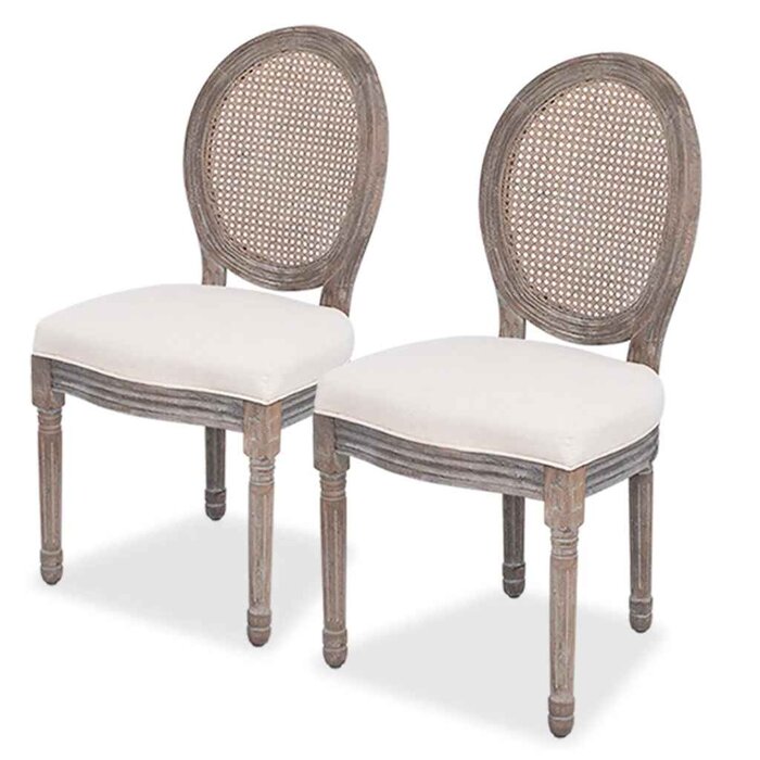 Lot de 2 chaises en tissu crème et dossier rotin - 30% de remise