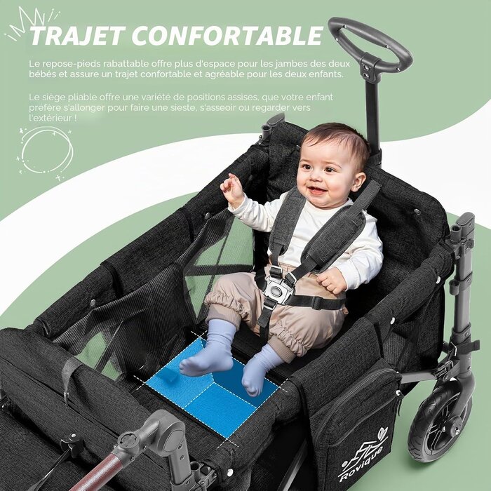 Chariot de transport pliable 2 places - Noir - 35% de remise