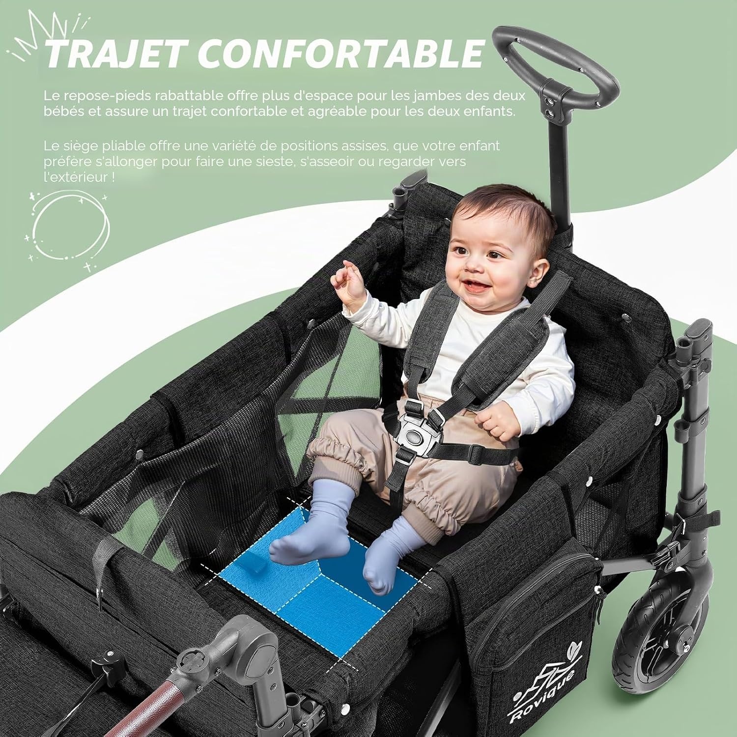 Chariot de transport pliable 2 places - Noir - 35% de remise