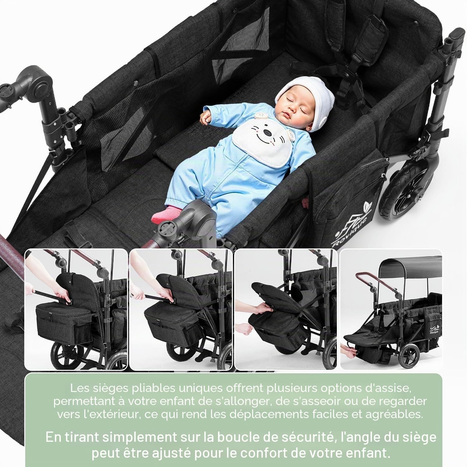 Chariot de transport pliable 2 places - Noir - 35% de remise