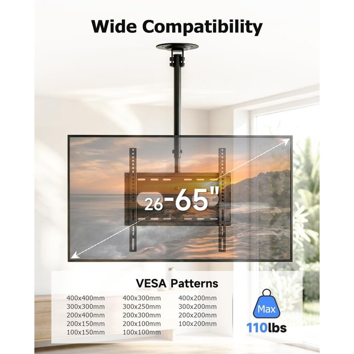 Support plafond TV 26-49 pouces réglable et rotatif - 33% de remise