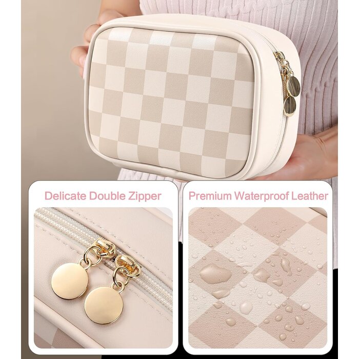 Trousse de maquillage rose en cuir PU - 19x14x8 cm - 27% de remise