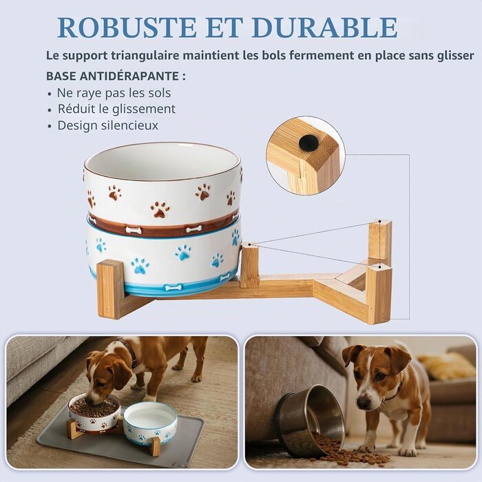 Lot de 2 gamelles en céramique avec support bois - 26% de remise
