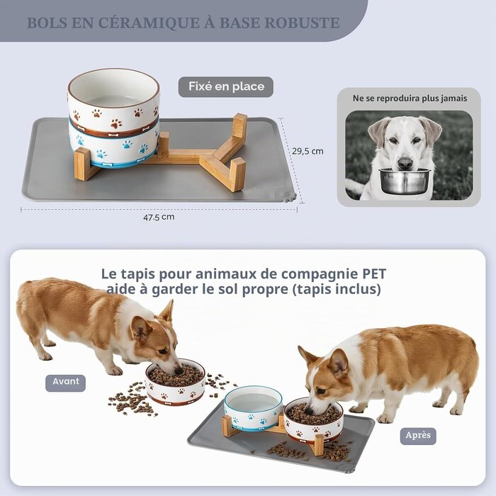 Lot de 2 gamelles en céramique avec support bois - 26% de remise