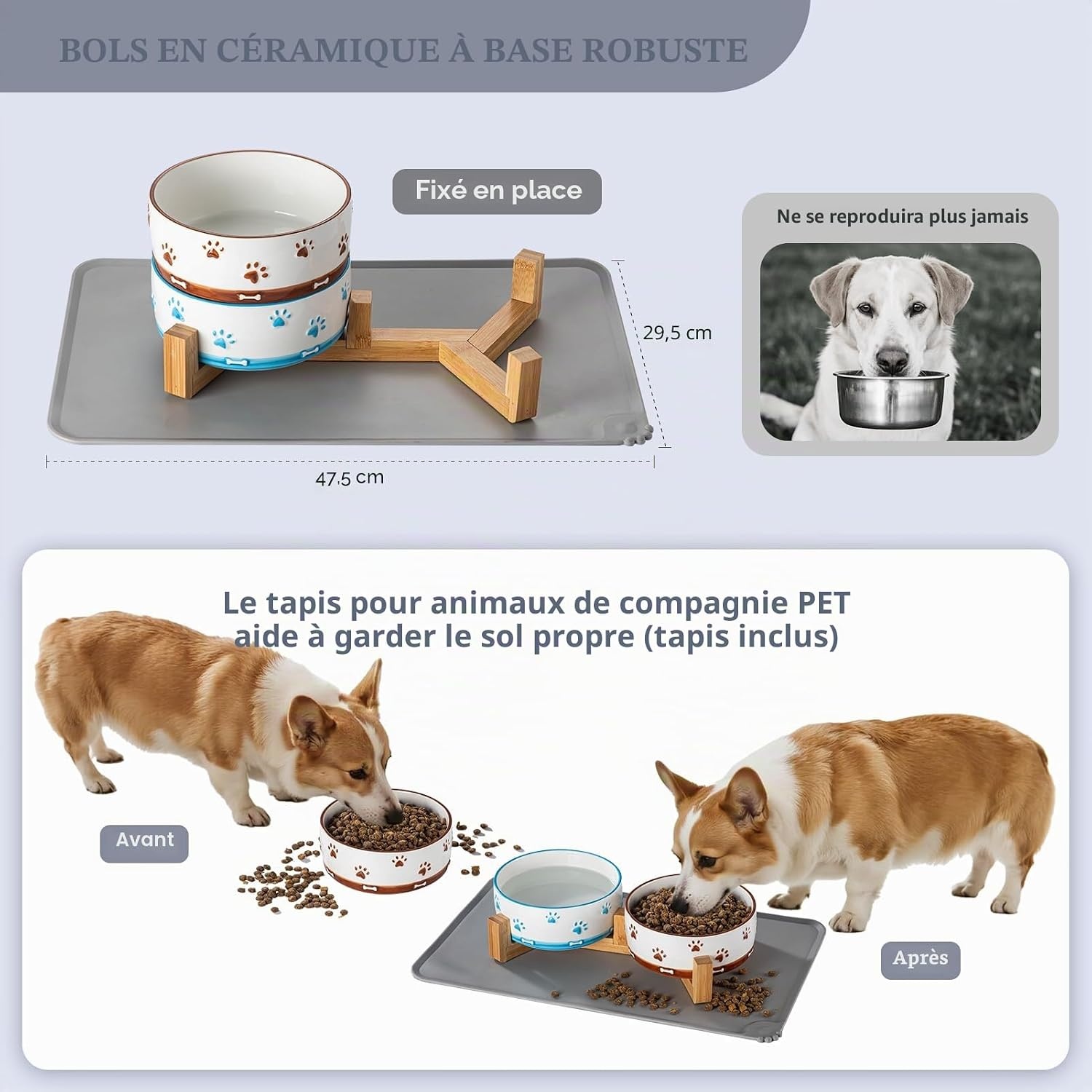Lot de 2 gamelles en céramique avec support bois - 26% de remise