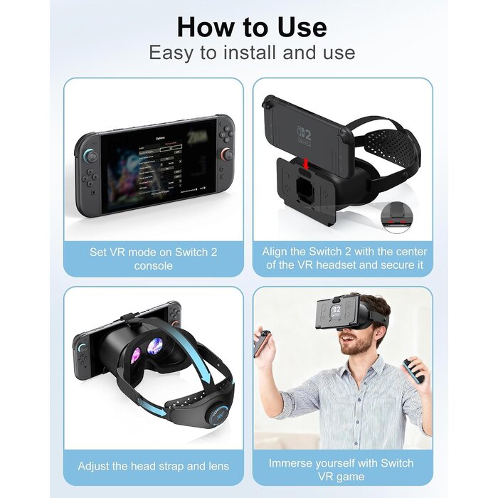 Casque VR pour Nintendo Switch 2 - Lentilles HD - Noir - 32% de remise