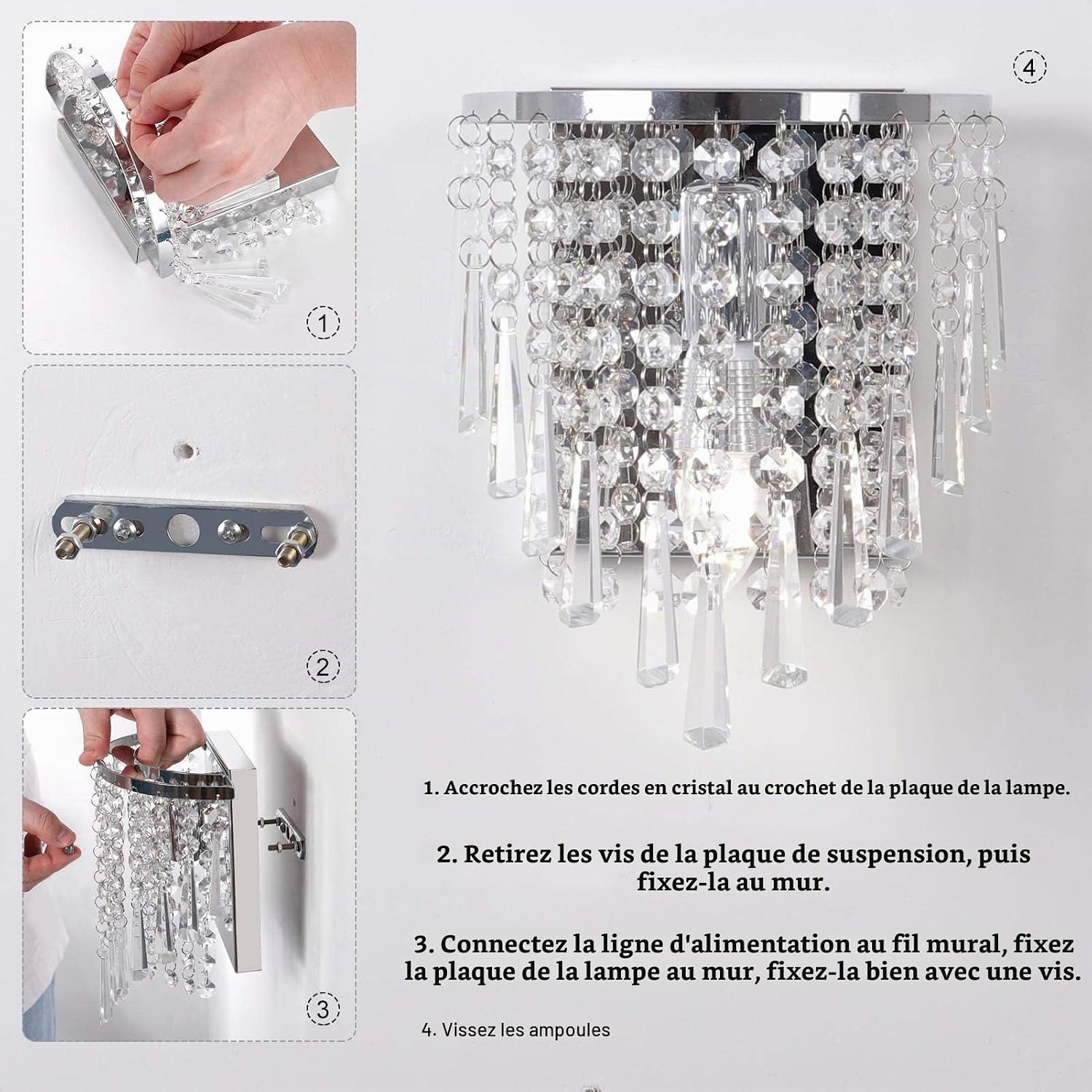 Applique murale cristal K9 anneau chromé - 31% de remise