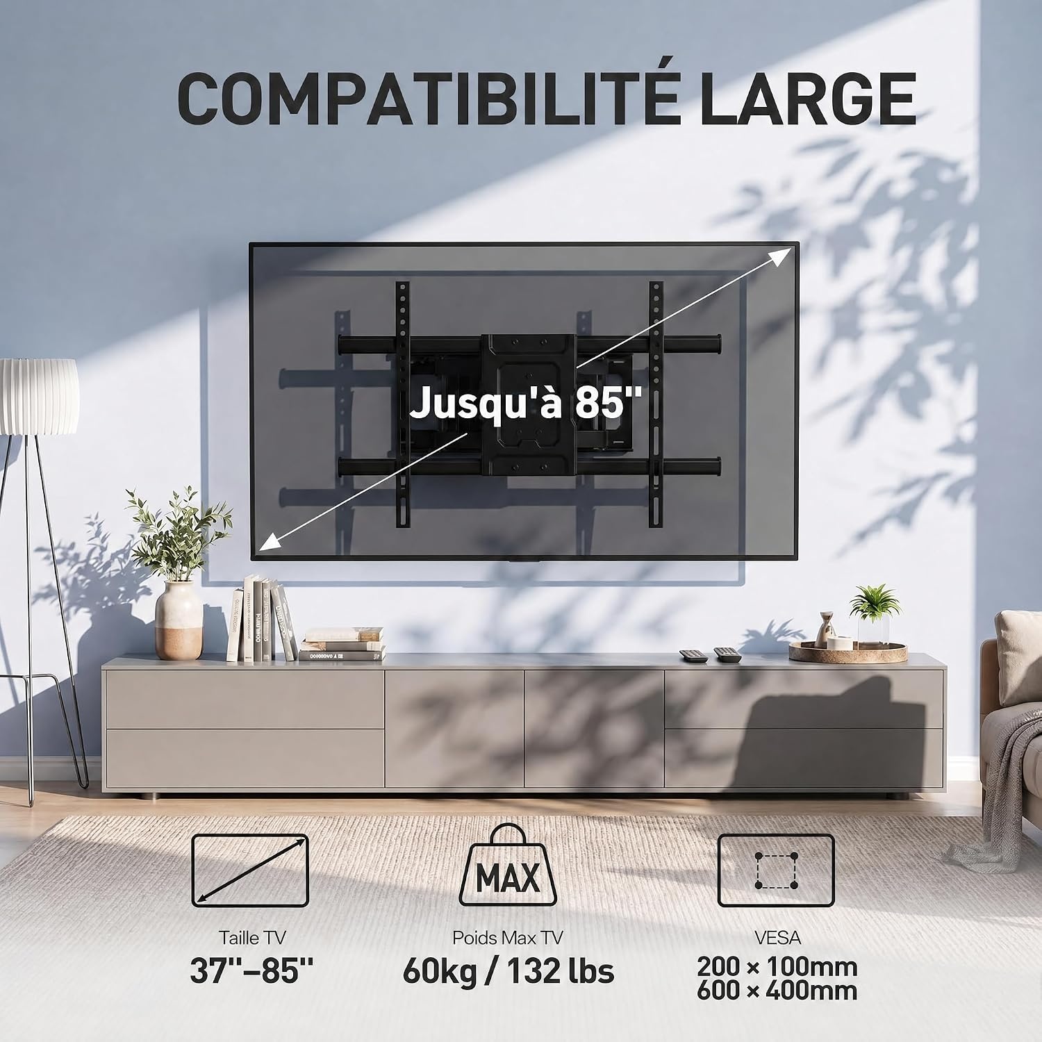 Support mural TV articulé 37-85 pouces - 33% de remise