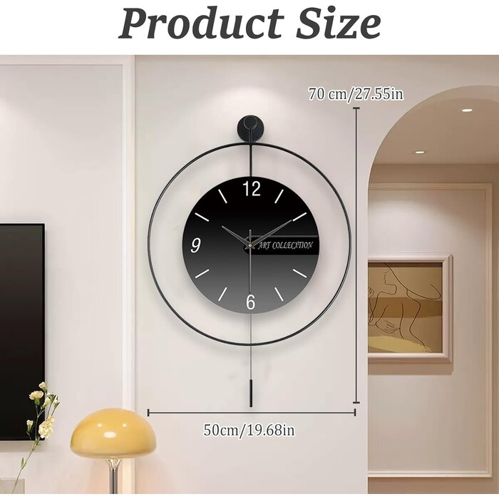 Horloge murale design avec balancier 50x70 cm noire - 33% de remise