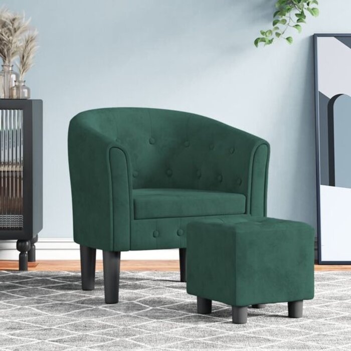 Fauteuil cabriolet et repose-pieds velours vert foncé - 35% de remise