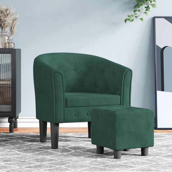 Fauteuil cabriolet et repose-pieds velours vert foncé - 35% de remise