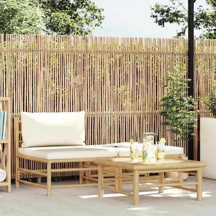 Ensemble salon de jardin 3 pièces bambou crème - 35% de remise