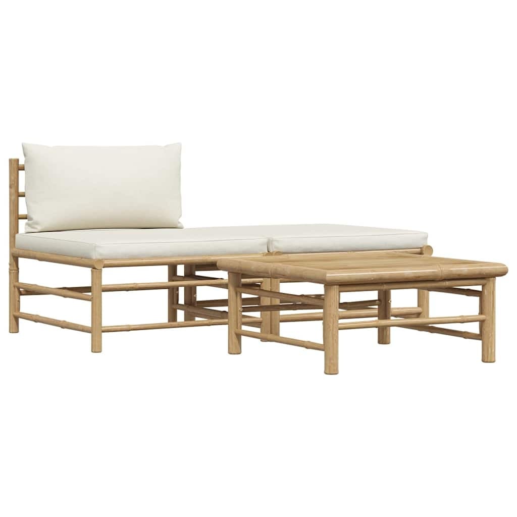 Ensemble salon de jardin 3 pièces bambou crème - 35% de remise