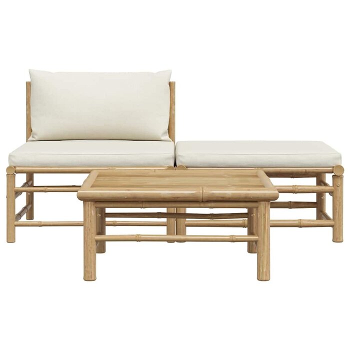 Ensemble salon de jardin 3 pièces bambou crème - 35% de remise